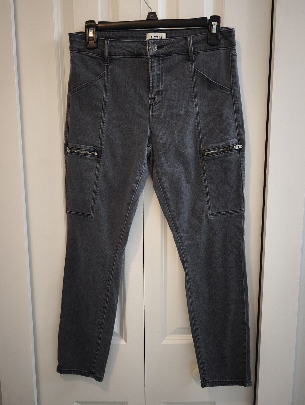 Pistola Hannah Cargo Skinny Jeans 28 Gray Moto Zip P6278TLT-DEPP